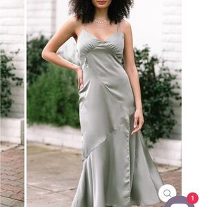 Morning Lavender Coraline Tie Back Satin Dress in Sage